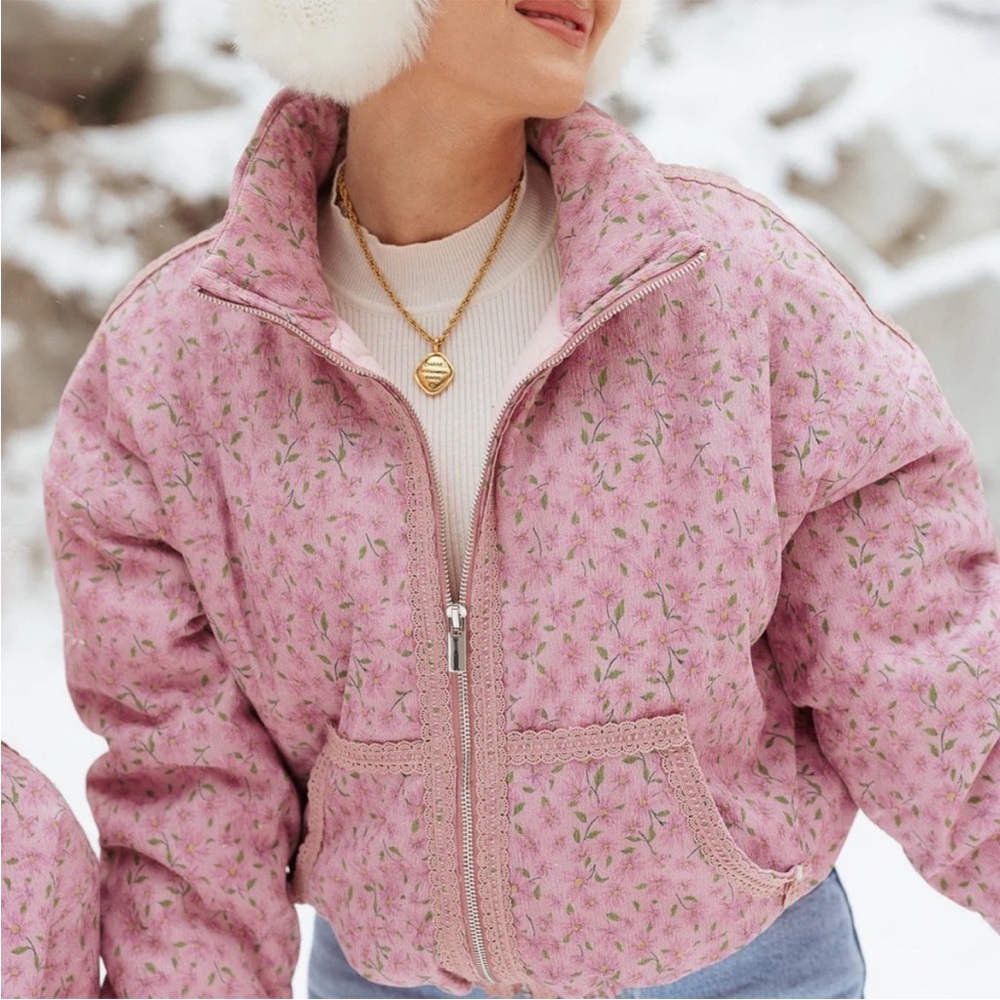 Ivy City Co Tasia Pink Floral Puffer Jacket
